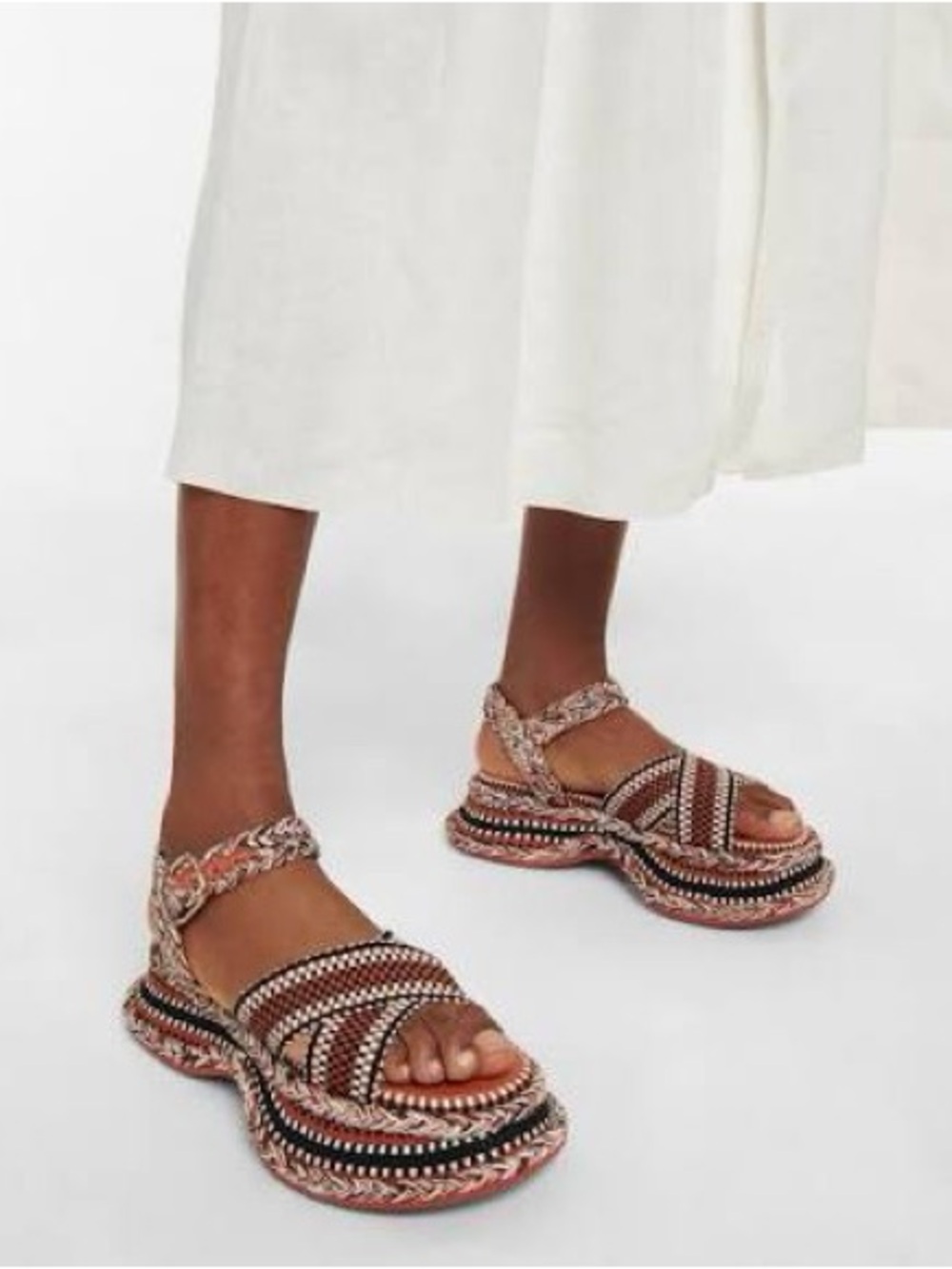 NEW w/Box CHLOE Meril Red Sand Braided Platform Sandals- Sz 9